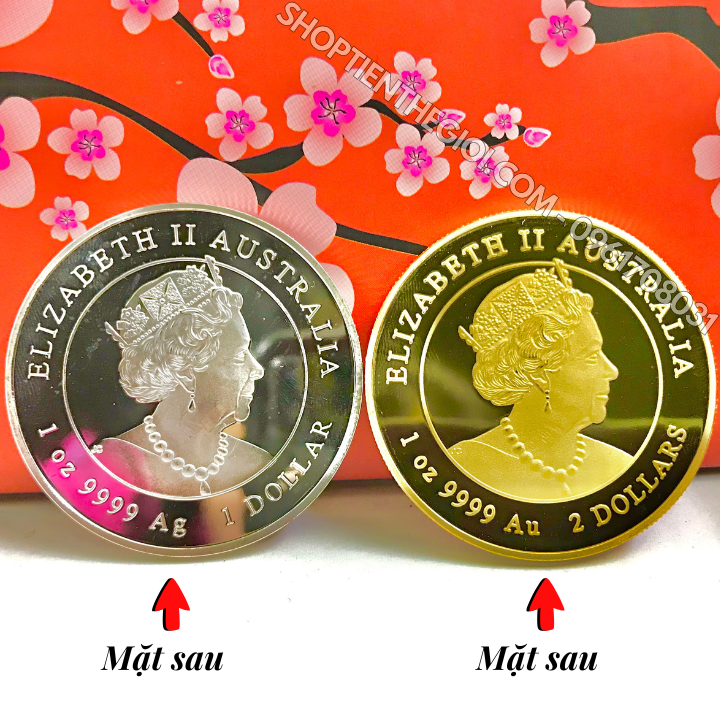 Cặp Xu Úc Hình Con Mèo Mạ Vàng Bạc tặng túi gấm LỘC - SP005894